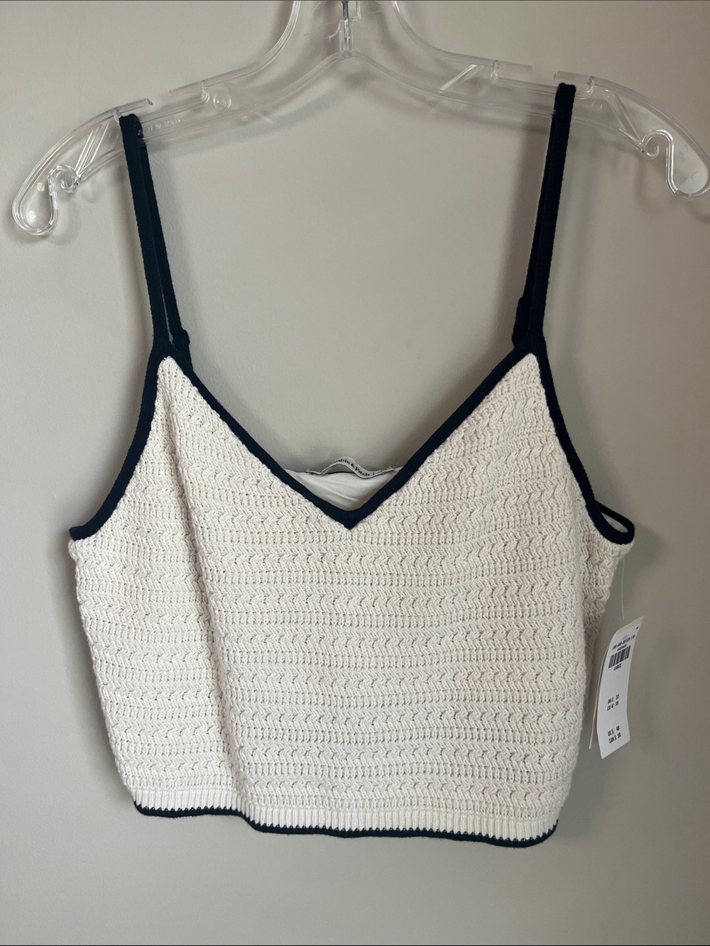 NWT Abercrombie & Fitch Cropped Cream Crochet V-Neck Tank with Black Trim